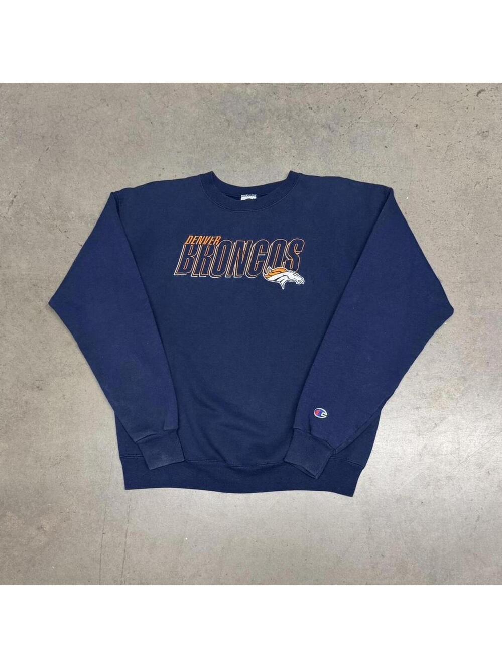 Vintage Champion Denver Broncos Sweatshirt Mens Medium Navy Crewneck NFL 90s